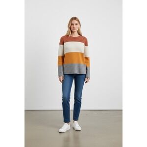 Pinque Colorblock Crewneck Sweater Rust Cream Mustard Gray Knit Pullover Small S